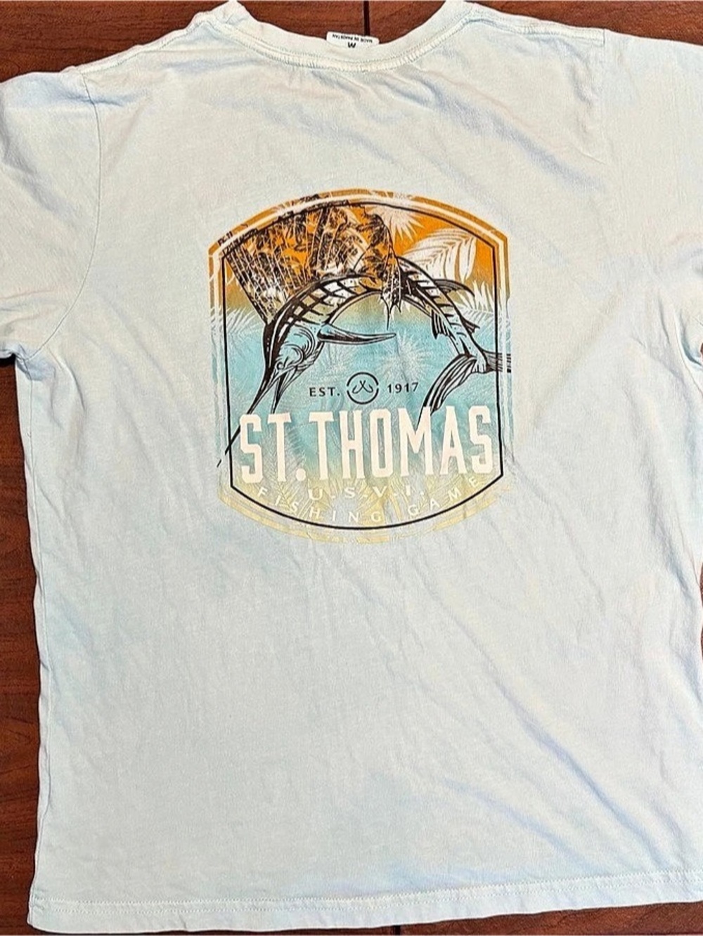 U.S. Vintage St. Thomas Fishing Game Graphic T-Shirt Blue Medium